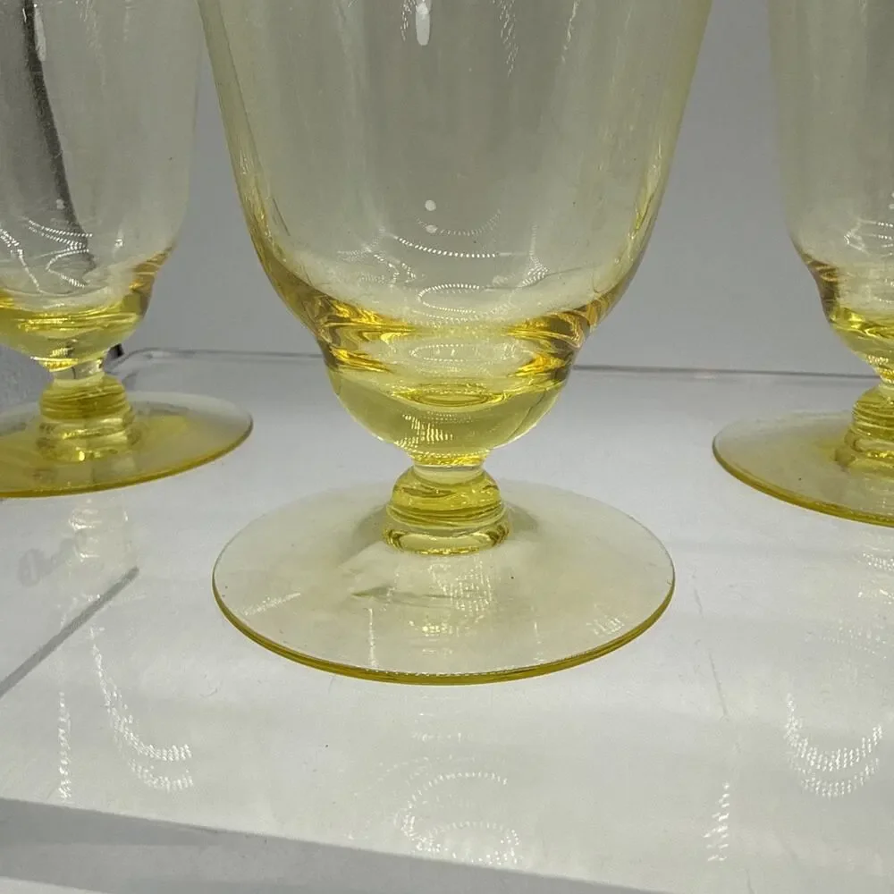 5 Vtg Yellow Depression Glass Footed Parfait Sundae Etched Franciscan Barware